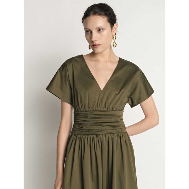 Veronika Maine Stretch Cotton Gathered Waist Midi Dress image number 3